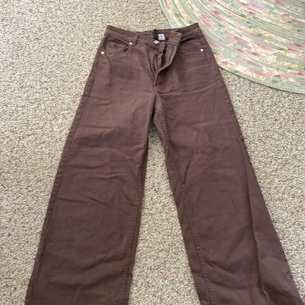 Brown High waisted wide leg Twill pants